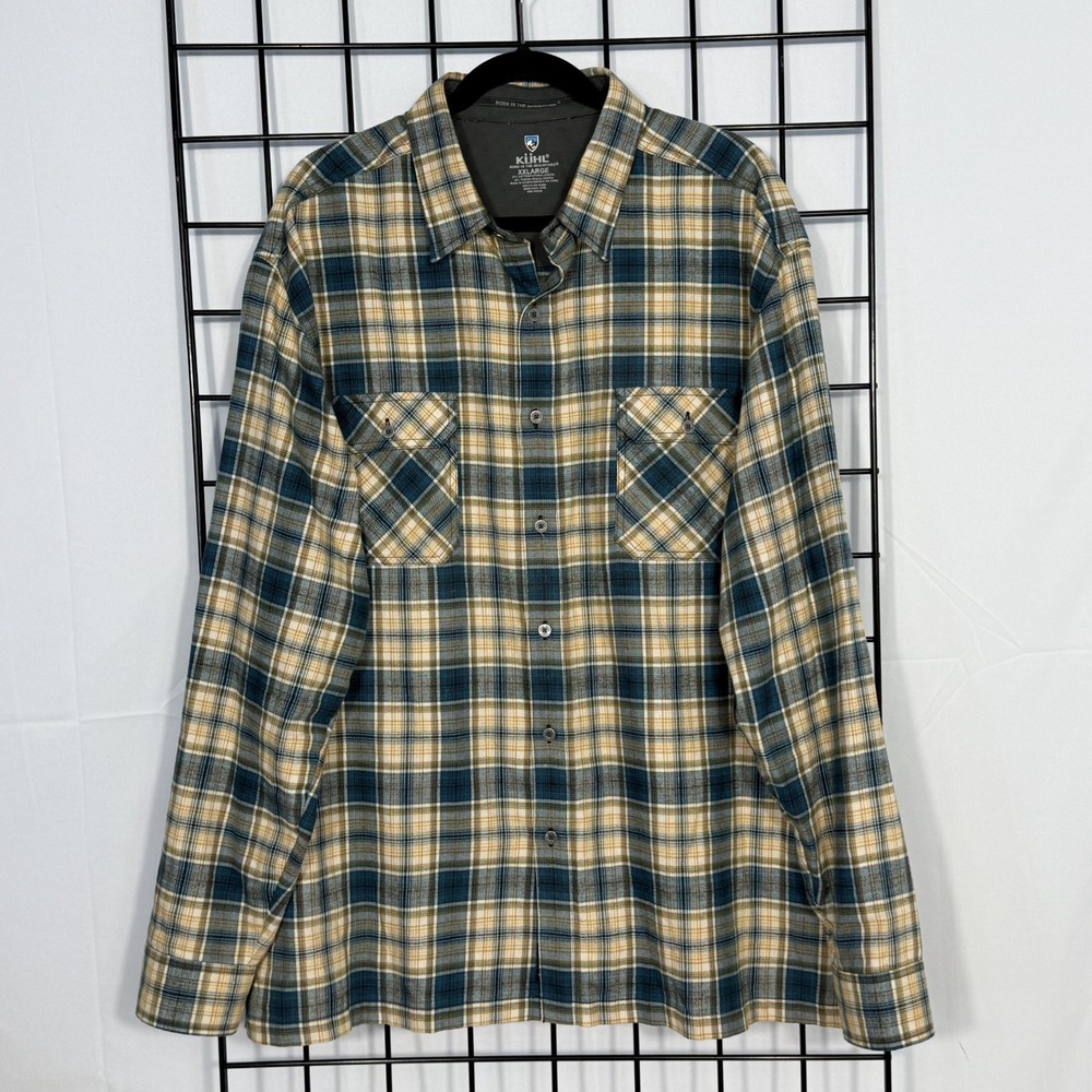 Kuhl Flannel Long Sleeve Button Up Shirt Mens XXL Blue Outdoor Hiking‎ Workwear